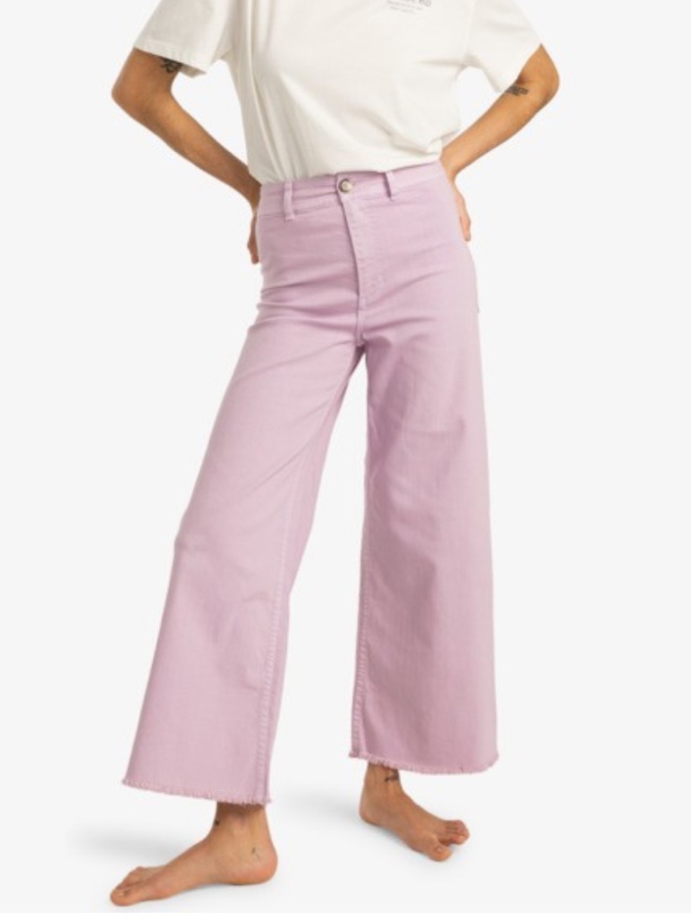 H&M Cropped Wide Leg Jeans Light Purple Stretchy Raw Hems Women’s Size 10